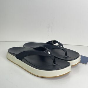 Olukai Nu'a Pi'o Sandals Flip Flop Black/Black Cream 20445-4040 Women's 6
